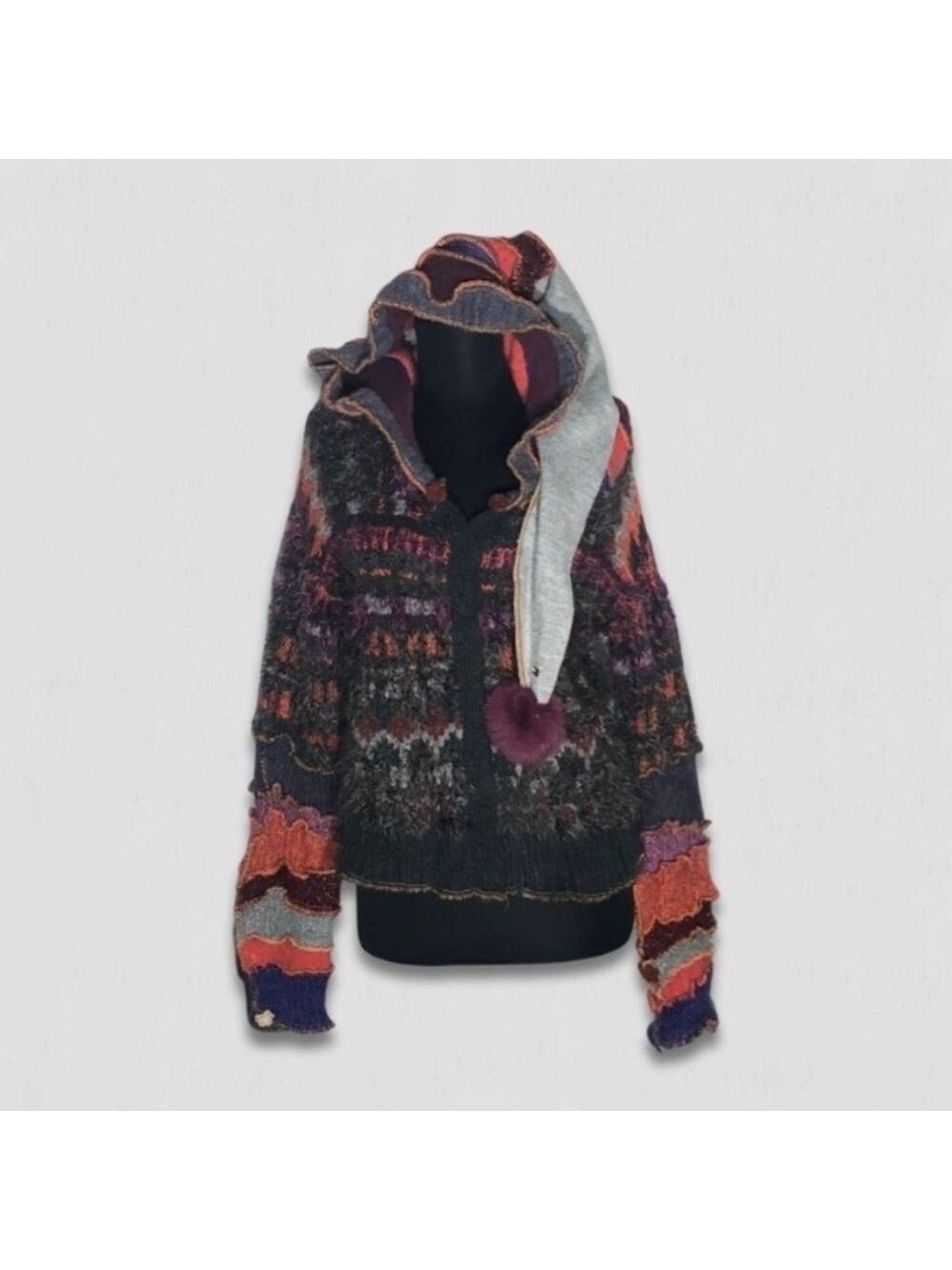 Handcrafted Patch Knitted Sweater Upcycled Multicolor Medium